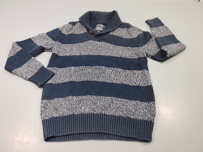 Pull   bleu marine, bleu marine chiné, col châle, moins cher chez Petit Kiwi