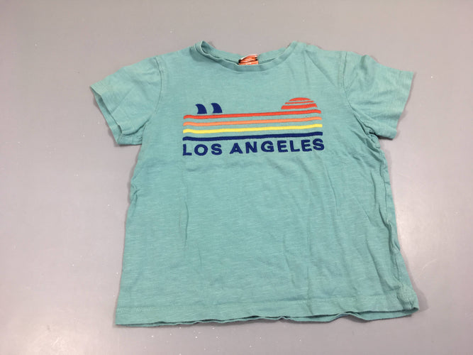 T-shirt m.c bleu broderies los angeles, légèrement bouloché, moins cher chez Petit Kiwi