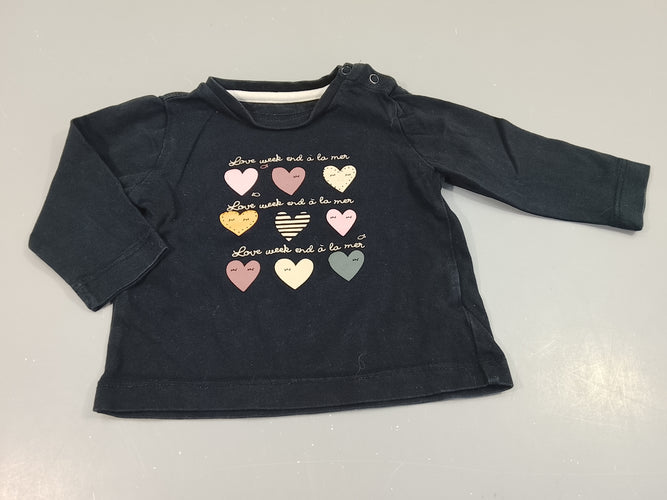 T-shirt m.l bleu marine  coeurs " love week-end à la mer", moins cher chez Petit Kiwi