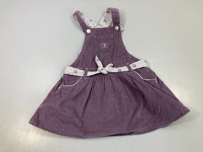 Robe salopette en  velours côtelé mauve avec ceinture en jersey, moins cher chez Petit Kiwi