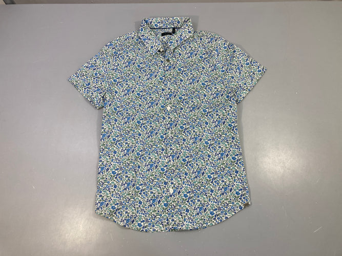 Chemise m.c fleurie liberty bleu/vert, moins cher chez Petit Kiwi
