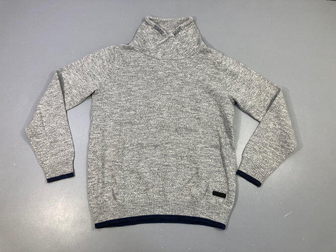 Pull gris chiné col châle, légèrement bouloché, moins cher chez Petit Kiwi