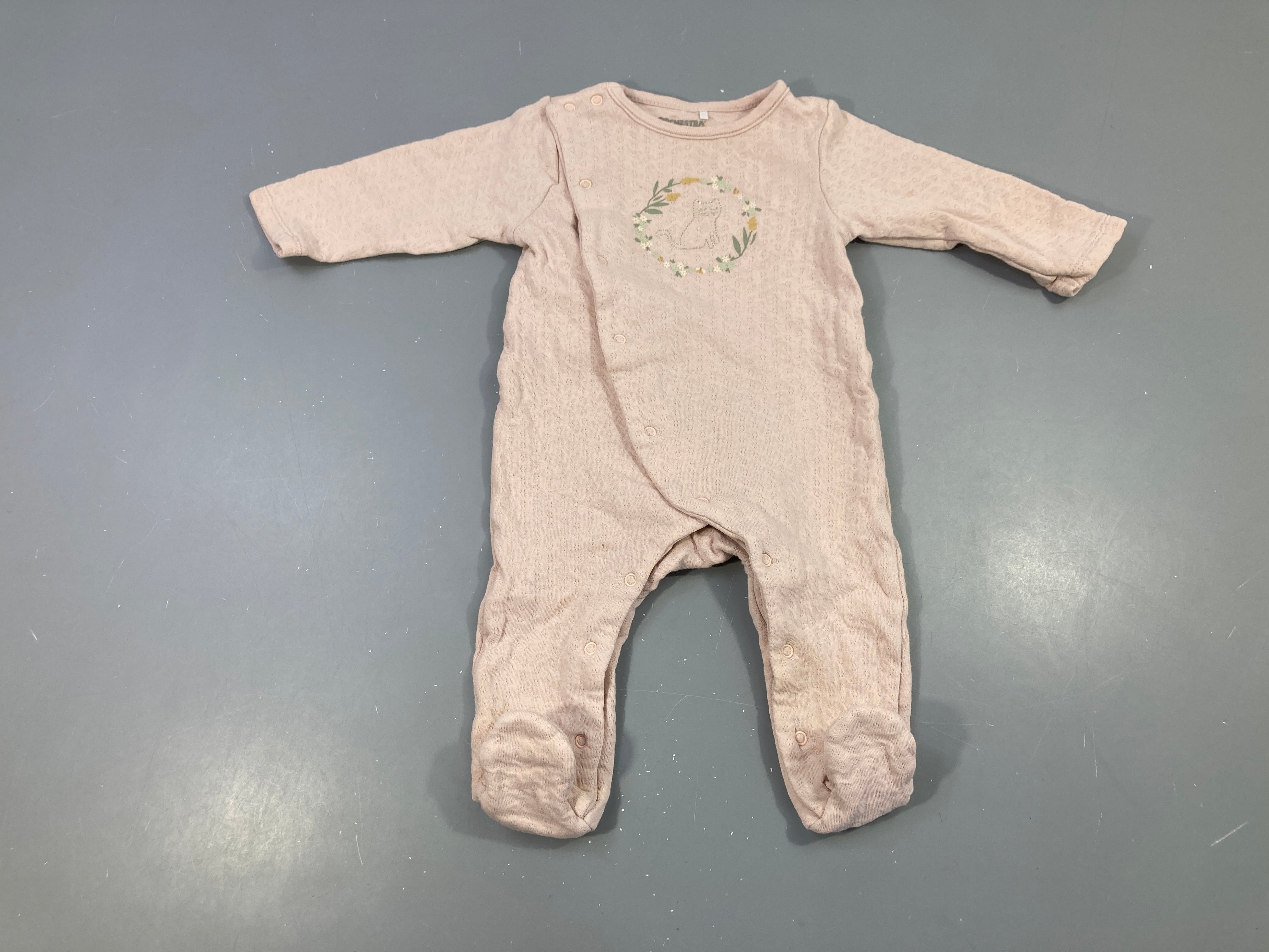 Pyjama jersey rose pâle broderie chat
