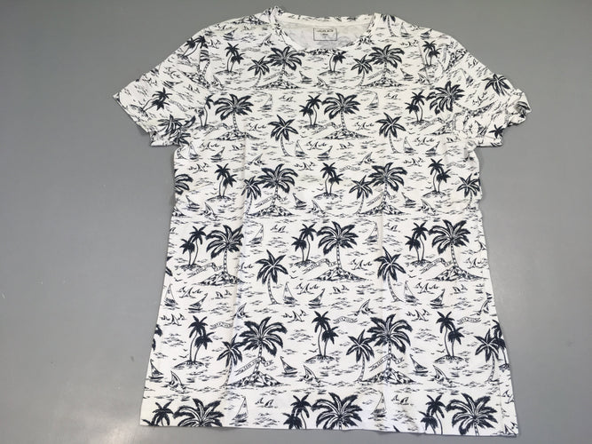 T-shirt m.c blanc palmiers bleus, moins cher chez Petit Kiwi