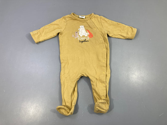 Pyjama jersey jaune animaux bonheur, légèrement bouloché, moins cher chez Petit Kiwi