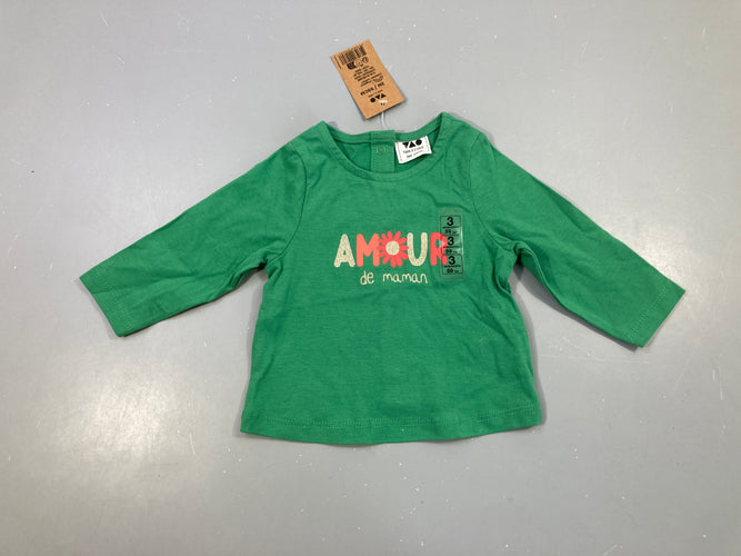 NEUF T-shirt m.l vert amour de maman, moins cher chez Petit Kiwi