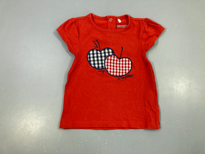 T-shirt m.c rouge pommes carreaux, moins cher chez Petit Kiwi