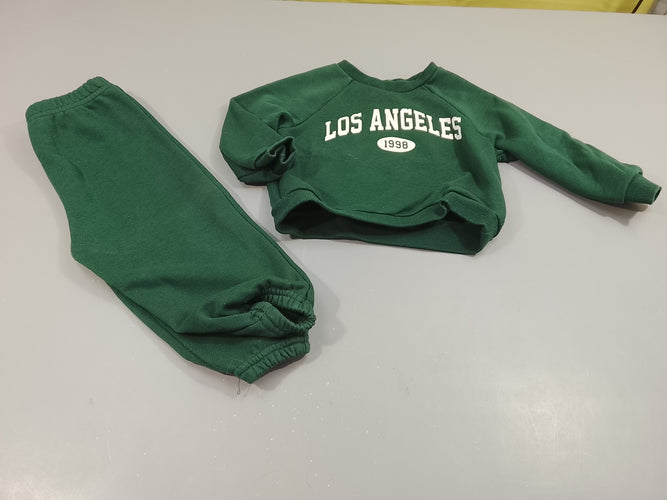 Ensemble  Cozy Club jogging vert "Los Angeles", légèremen bouloché, moins cher chez Petit Kiwi