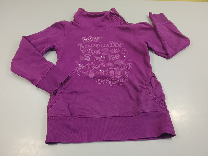 Sweat aubergine col montant  inscription pailletée et sequins " My favorite ,,,", moins cher chez Petit Kiwi
