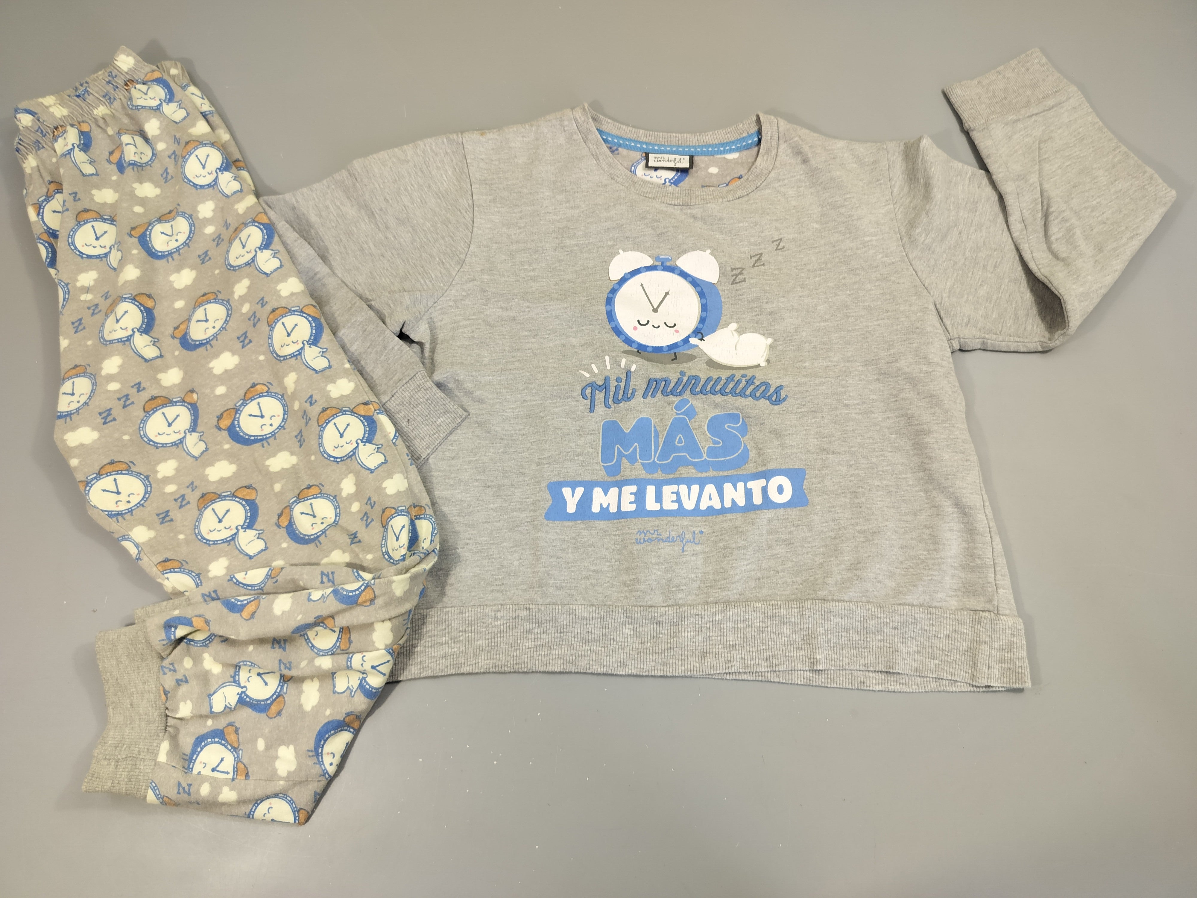 Pyjama 2pcs jersey gris  flammé, horloges 