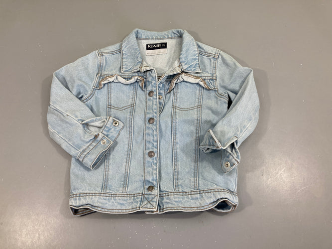 Veste en jean clair froufrou poches, moins cher chez Petit Kiwi