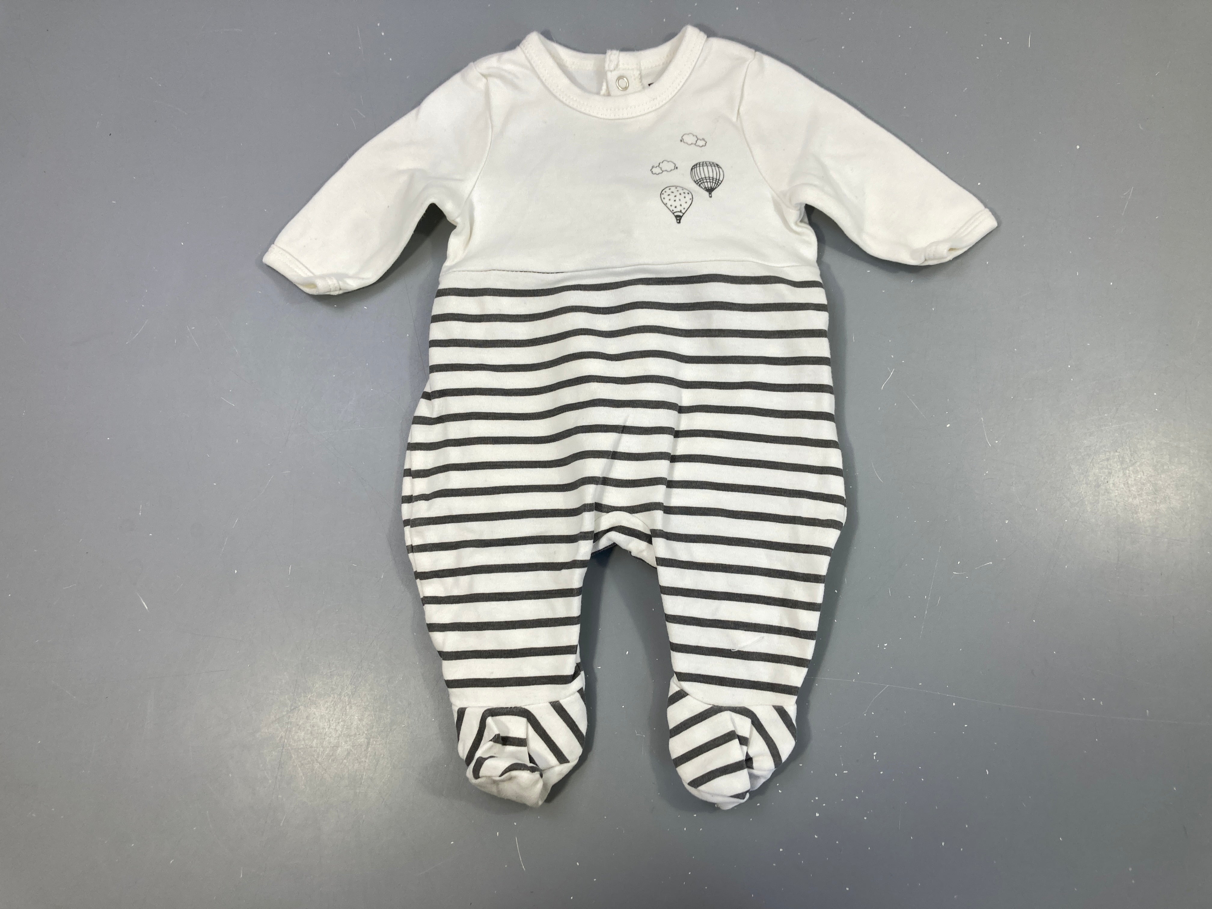 Pyjama jersey blanc rayé gris bas mongolfières