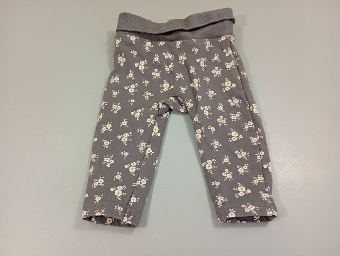 Pantalon molleton gris à fleurs, taille élastique, moins cher chez Petit Kiwi