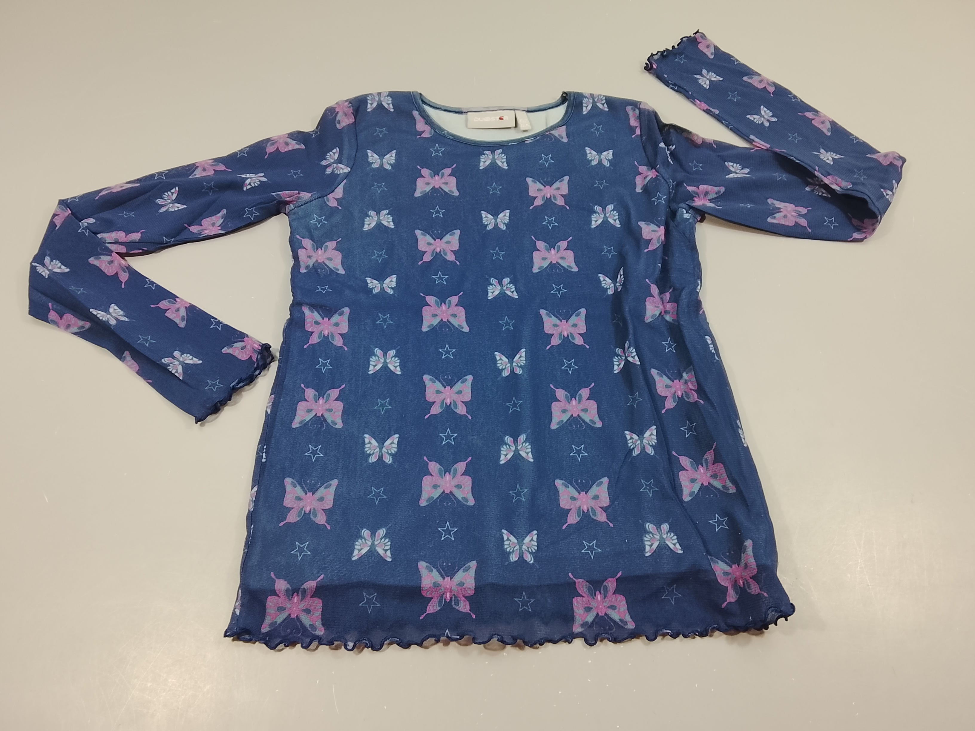 T-shirt m.l en voile bleu marine motifs papillon doublure jersey, manches transparantes