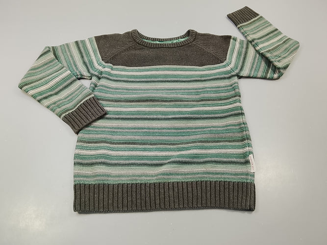 Pull gris  rayé blanc, vert, moins cher chez Petit Kiwi