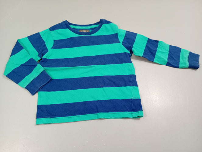 T-shirt m.l grosses rayures vert et bleu, moins cher chez Petit Kiwi