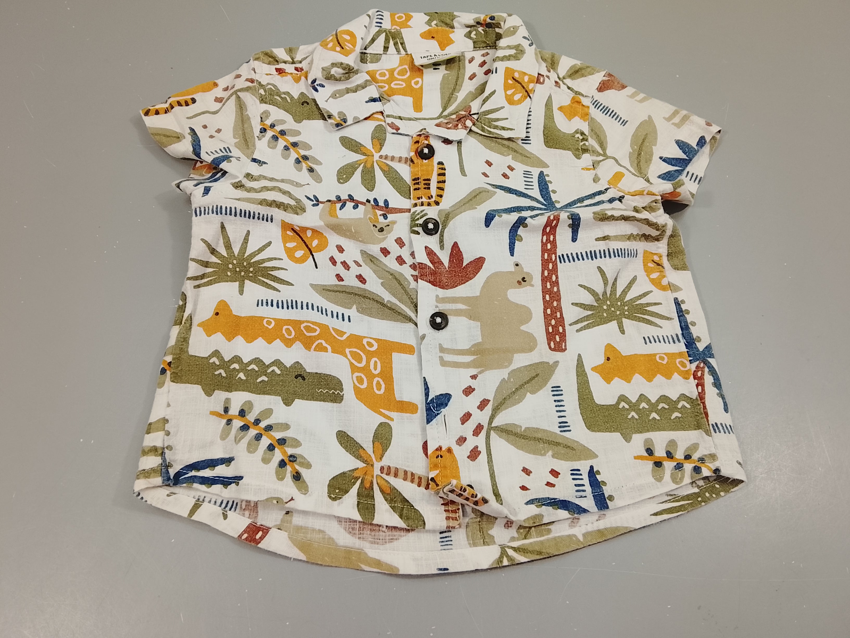 Chemise m.c blanche motifs palmiers, animaux