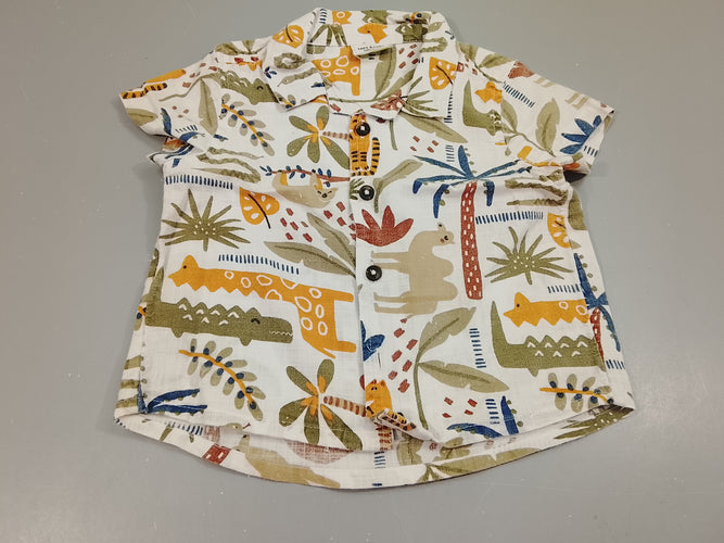 Chemise m.c blanche motifs palmiers, animaux, moins cher chez Petit Kiwi
