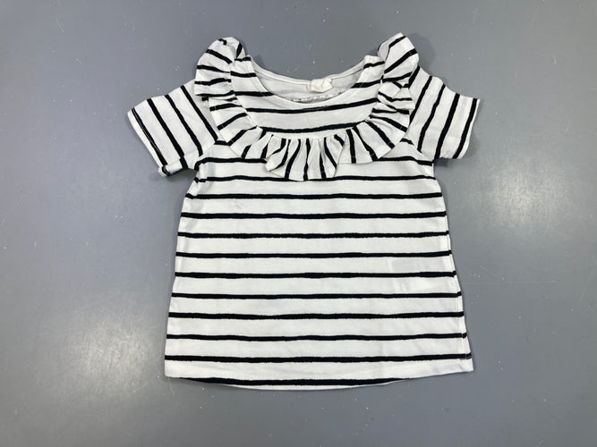 T-shirt m.c blanc rayé bleu marine froufrou, moins cher chez Petit Kiwi
