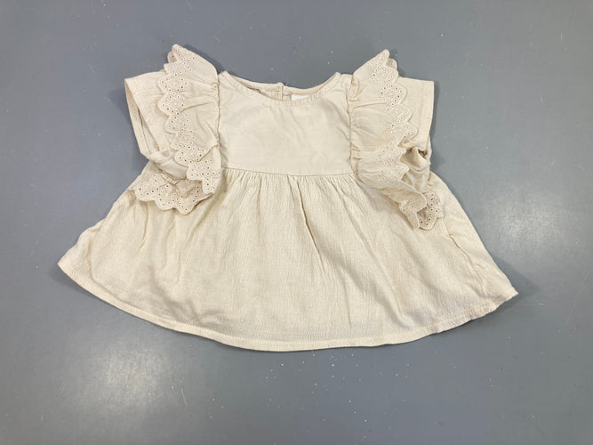 T-shirt m.c beige texturée froufrou ajouré, moins cher chez Petit Kiwi