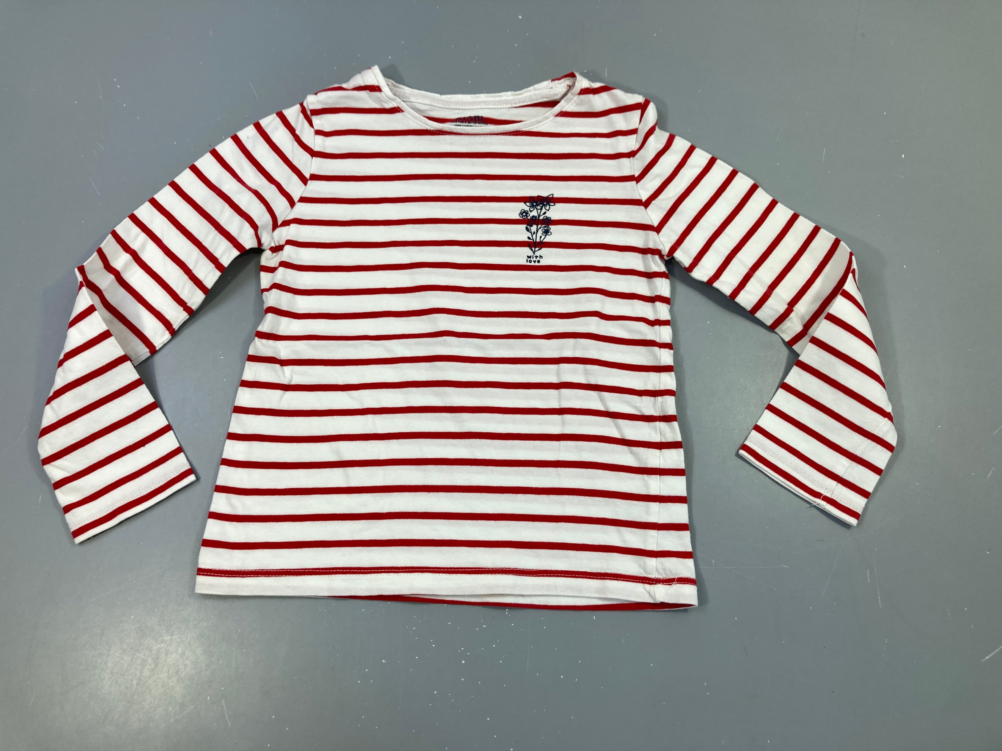 T-shirt m.l blanc rayé rouge fleur