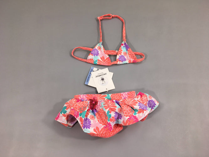 NEUF bikini blanc fleurs roses/mauve, couche culotte, moins cher chez Petit Kiwi