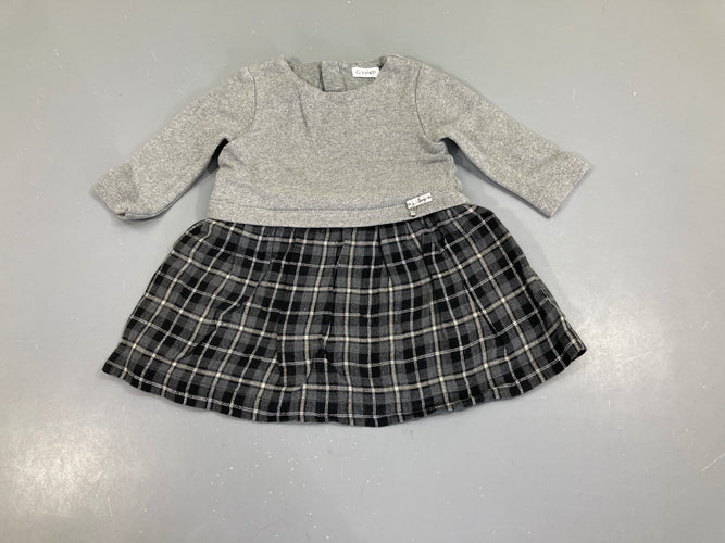 Robe m.l bi-matière haut gris pull/bas à carreaux style flanelle fil métalisé argenté, moins cher chez Petit Kiwi