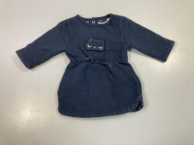 Robe m.l molleton bleu foncé pois dorés hibou, moins cher chez Petit Kiwi