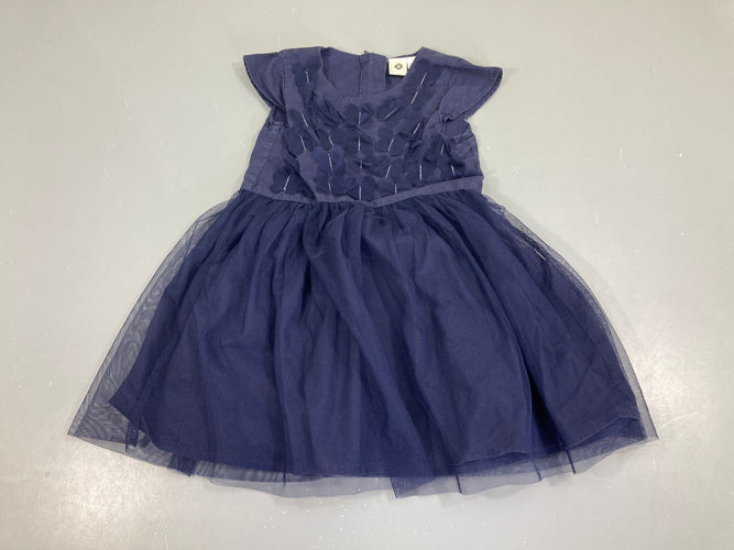 Robe m.c bleu foncé bi-matière doublé tulle cotton, moins cher chez Petit Kiwi