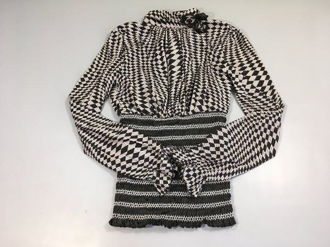 Blouse ml col montant noir-blanc losange haut s.moks bas, moins cher chez Petit Kiwi