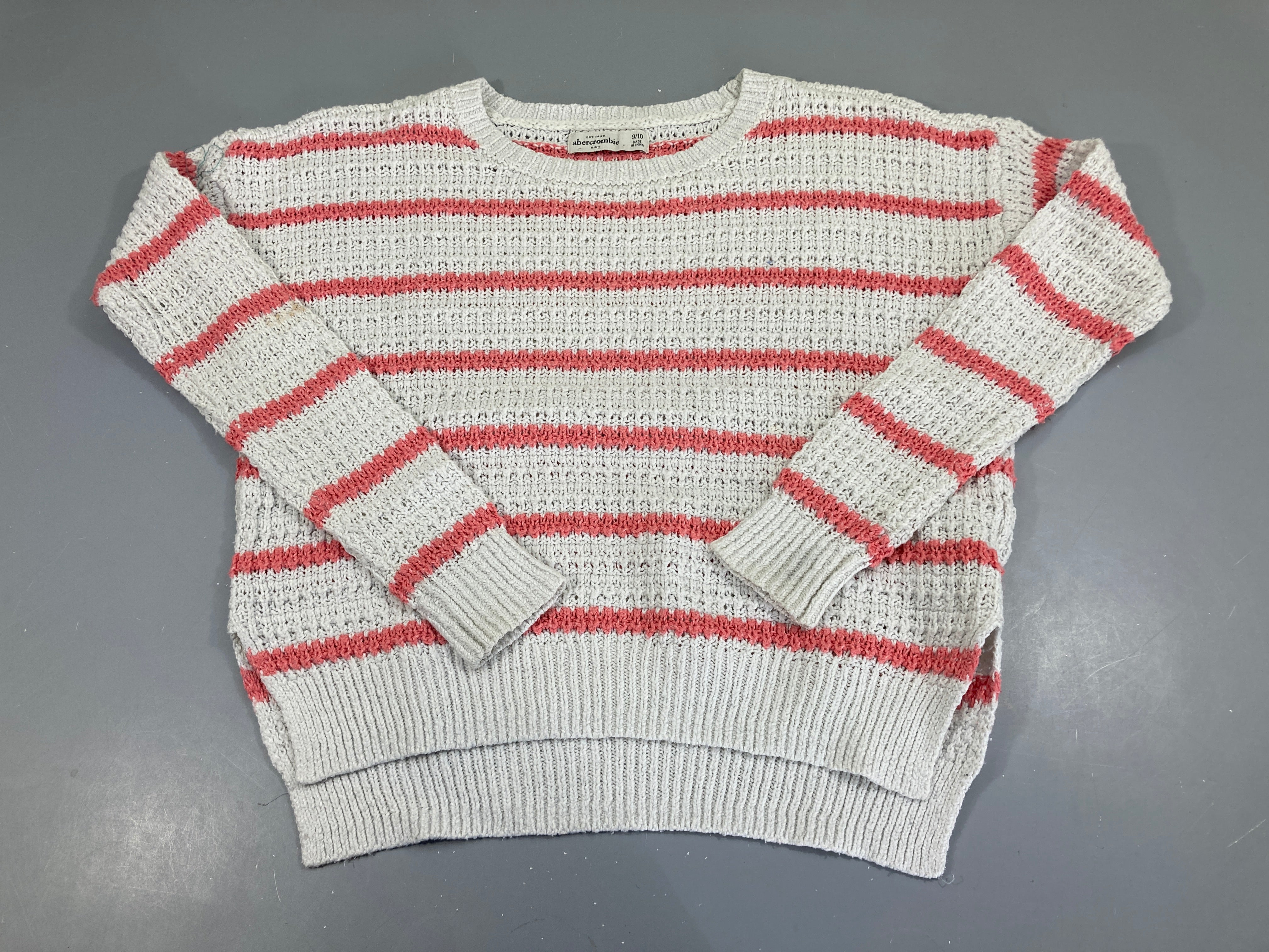 Pull mailles blanc rayé rose