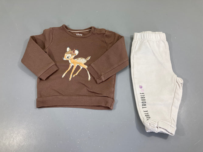 Ensemble sweat brun Bambi + Pantalon blanc, légèrement bouloché, moins cher chez Petit Kiwi