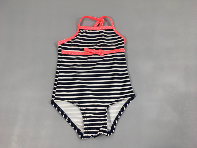 Maillot bleu foncé rayé blanc noeud, moins cher chez Petit Kiwi