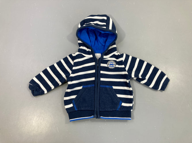 Sweat zippé à capuche blanc rayé bley foncé Rond voiture, moins cher chez Petit Kiwi
