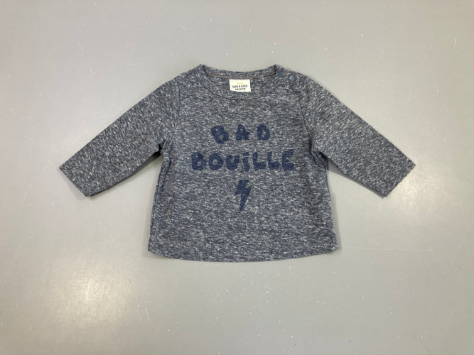 T-shirt m.l gris chiné bleu Bad Bouille, moins cher chez Petit Kiwi
