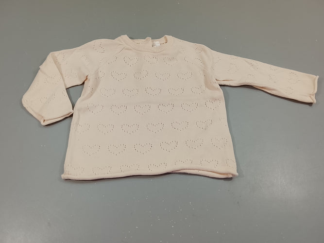 Pull rose très pâle , coeurs texturés, moins cher chez Petit Kiwi