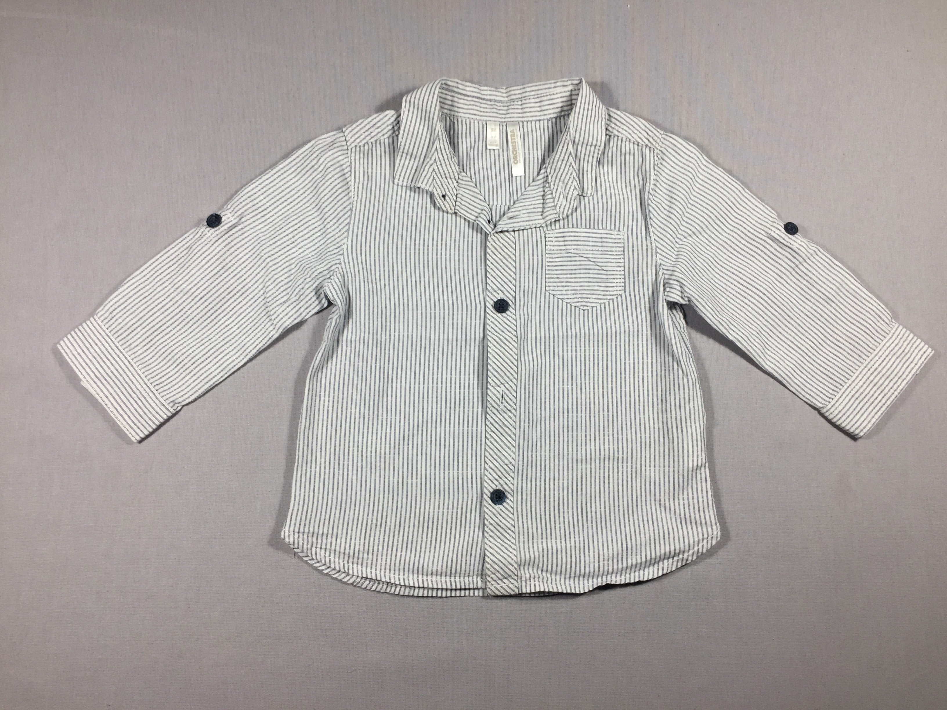 Chemise style lin lignée bleu marine/blanc