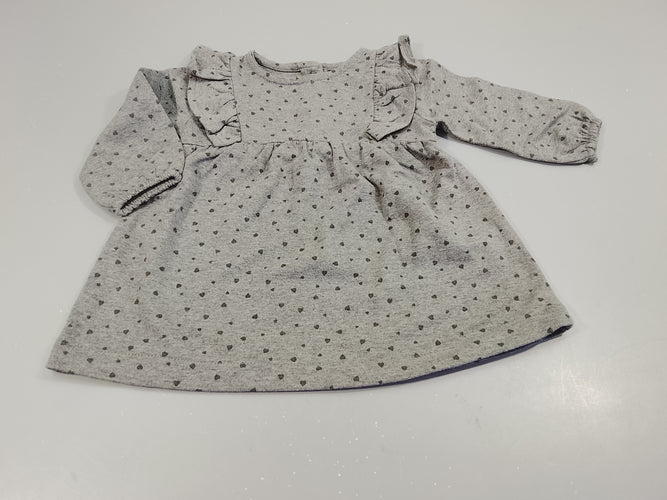 Robe m.l  molleton gris chiné, petits coeurs noirs, moins cher chez Petit Kiwi