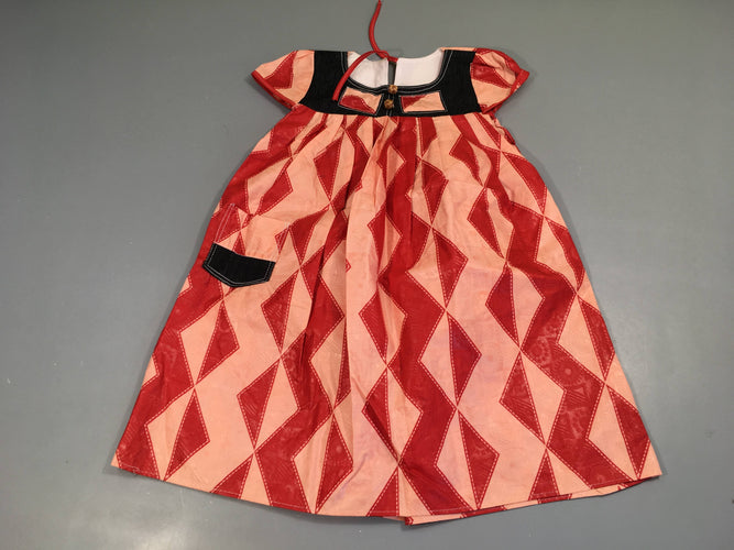 Robe m.c enduite motifs saumon/rouge perles bois, moins cher chez Petit Kiwi