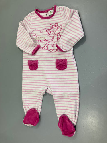 Pyjama velours blanc rayé rose Marie aristochats, moins cher chez Petit Kiwi