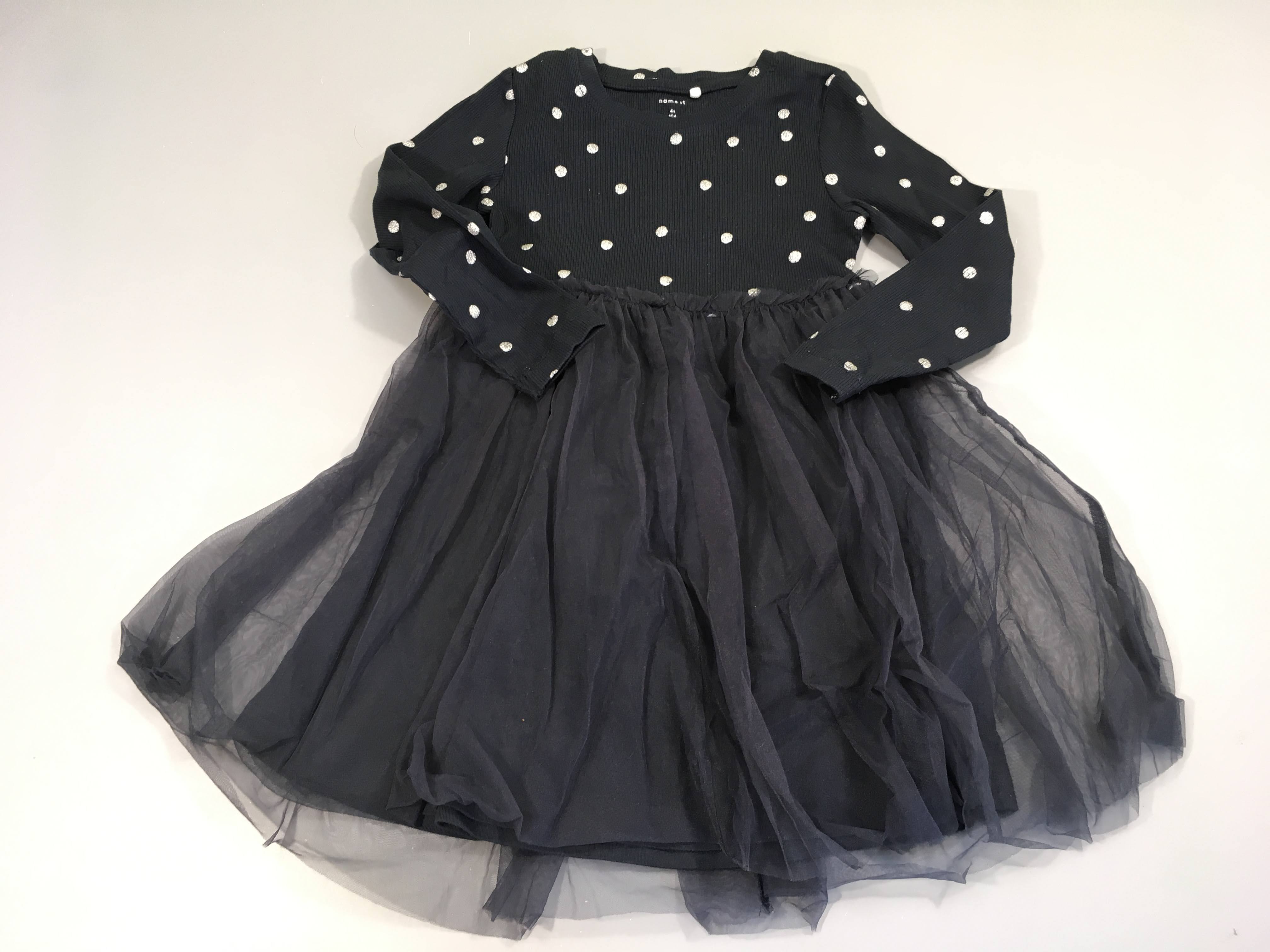 Robe m.l jersey côtelé bleu foncé pois bas tulle