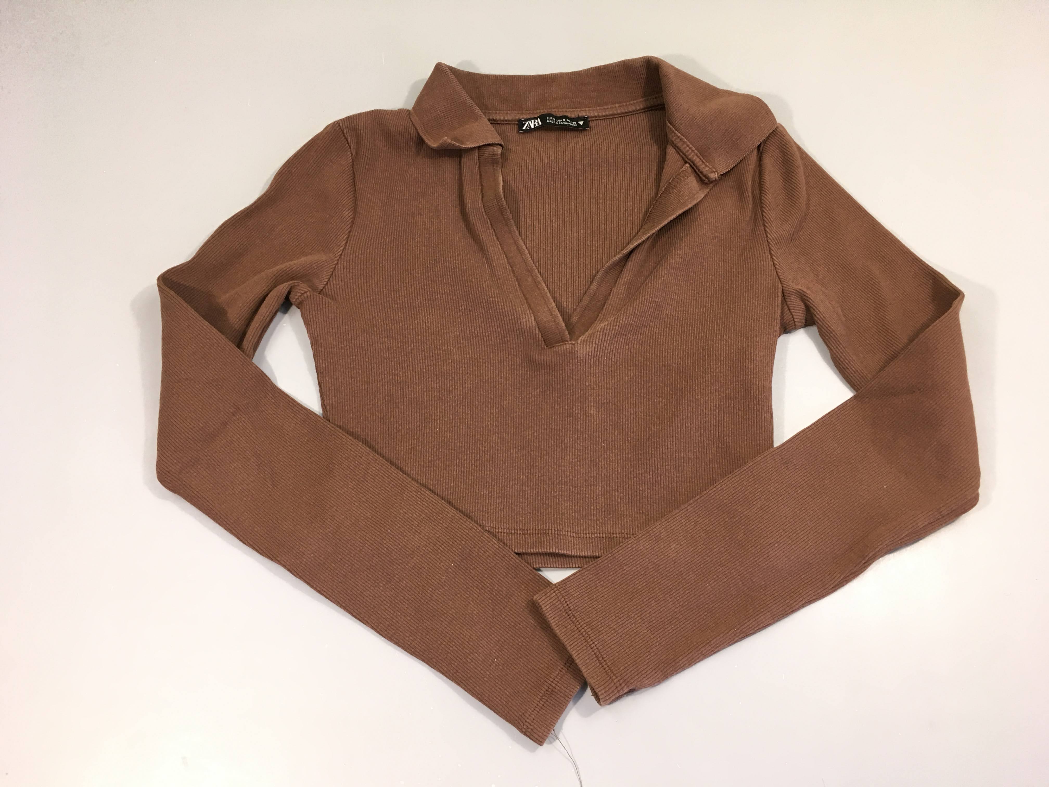 Blouse ml côtelé brun col