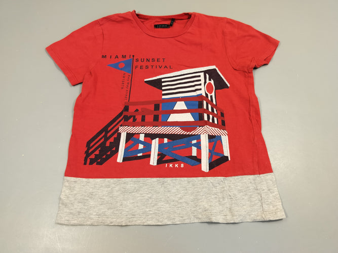 T-shirt m.c rouge , dessous gris flammé, cabane de sauveteur  100% coton, moins cher chez Petit Kiwi