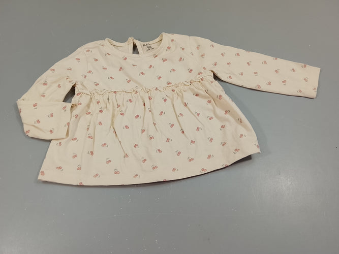 Blouse m.l beige clair, motifs cerises, moins cher chez Petit Kiwi