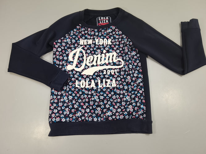 Sweat bleu marine , fleurs rose et bleu "New york Denim", moins cher chez Petit Kiwi