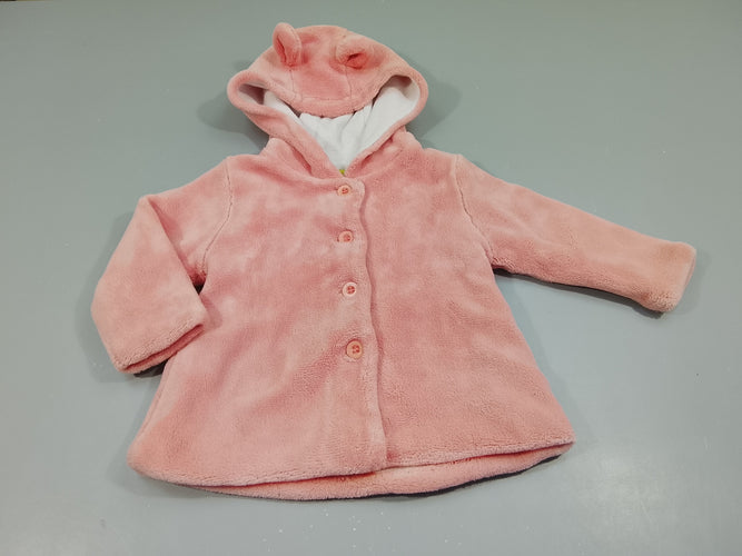 Gilet veste en velours rose à capuche avec oreille, moins cher chez Petit Kiwi