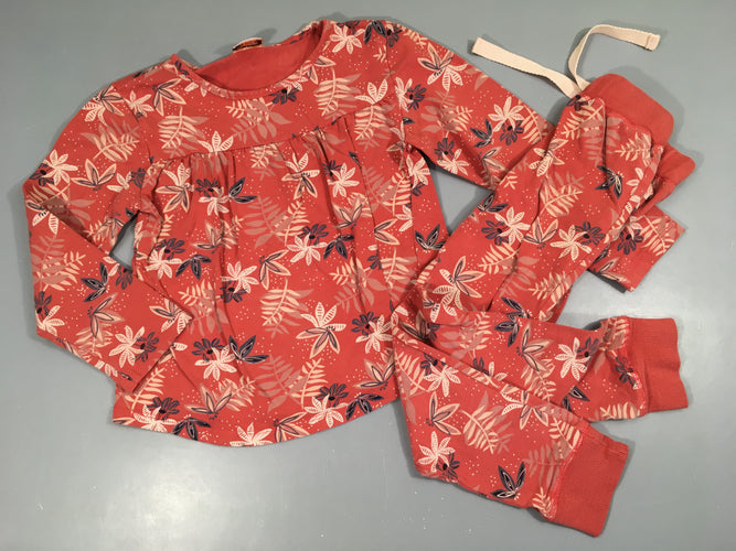 Pyjama 2pcs jersey rouge feuillage Légèrement délavé, moins cher chez Petit Kiwi