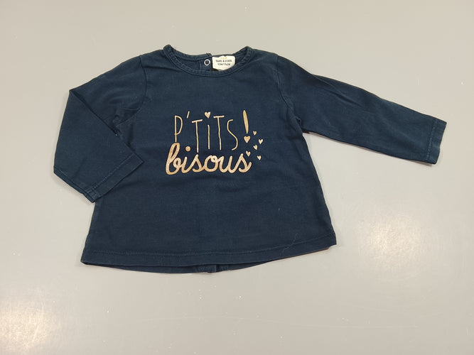 T-shirt m.l bleu marine  "P'tits bisous", moins cher chez Petit Kiwi