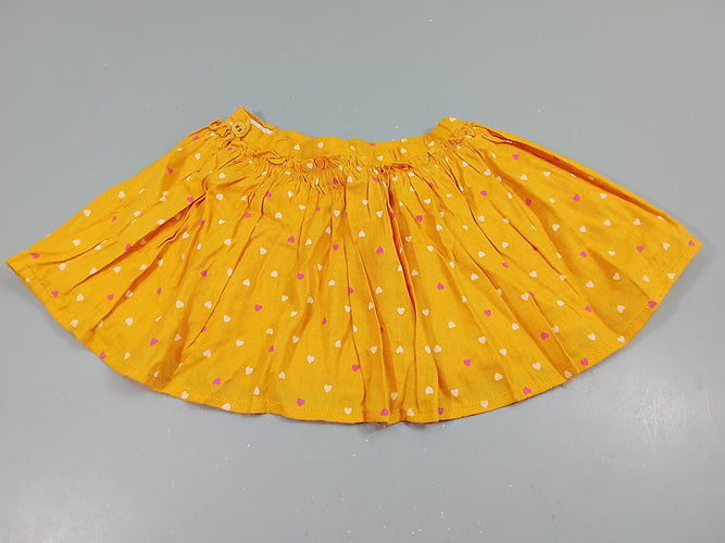 Jupe jaune à coeurs rose et blanc, doublure jersey, moins cher chez Petit Kiwi