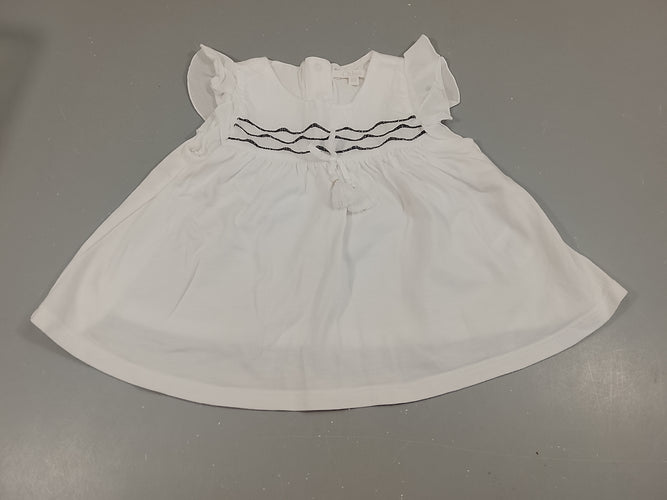 Blouse m.c Chloé blanche, vagues bleu marine, moins cher chez Petit Kiwi
